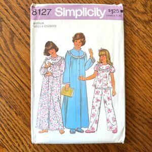 UNCUT Vintage 1970s Simplicity 8127 Sewing Pattern Girls Sz Large PJ Pajama Set